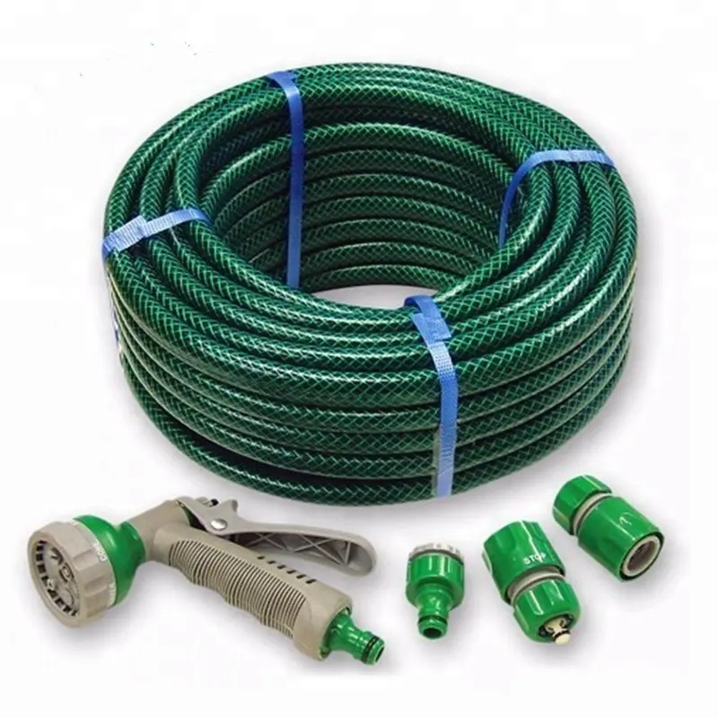 2mm 15m Reinforced High Pressure Green PVC Garden Hose Anti Abrasion with Fittings